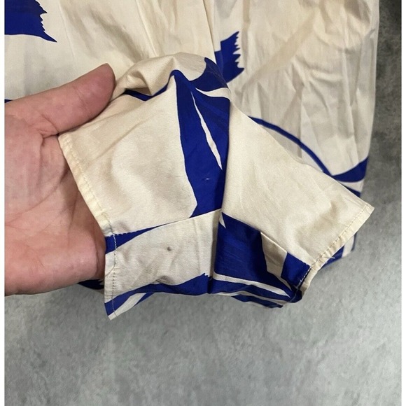 Willow & Root Blue White Palm Print Off Shoulder Romper Bell Sleeve L 120WD41224 - Picture 4 of 7